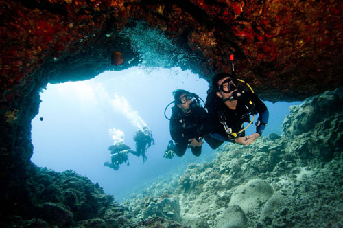 Divemaster leading a group of divers